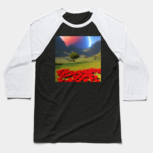 Valentine Wall Art - Field of hearts - Unique Valentine Fantasy Planet Landsape - Photo print, canvas, artboard print, Canvas Print and T shirt Baseball T-Shirt by DigillusionStudio